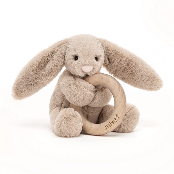 Jellycat Beige Bunny Wooden Ring Toy