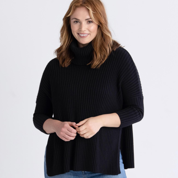 Mersea Black Rib Knit Cowl Sweater 1