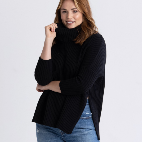 Mersea Black Rib Knit Cowl Sweater