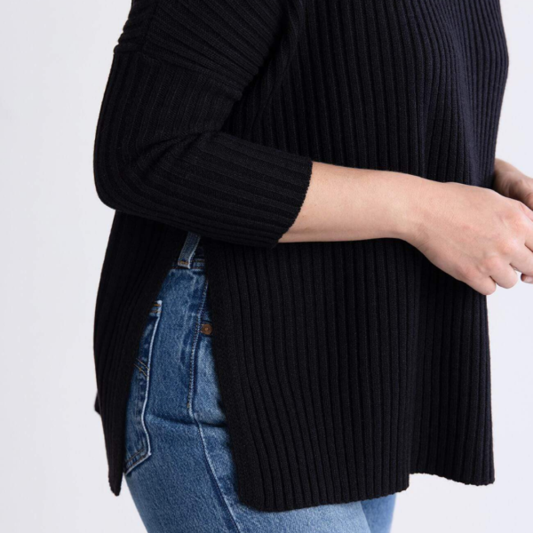Mersea Black Rib Knit Cowl Sweater Detail