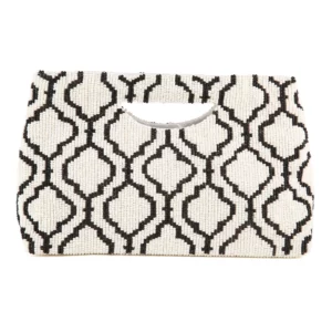 Black and White Beaded Cut-Out Handle Clutch
