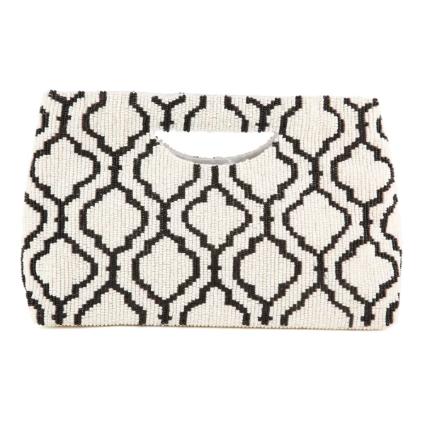 Black and White Beaded Cut-Out Handle Clutch