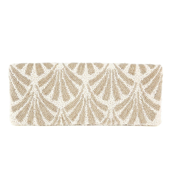 Ivory and Silver Beaded Fold Over Clutch