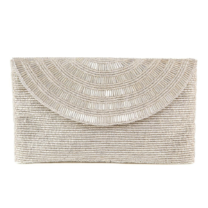 Small Silver Beaded Clutch with Chain