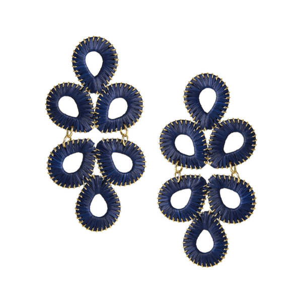 Navy Raffia Wrapped Teardrop Earrings