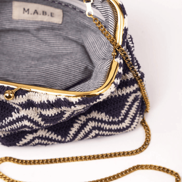 M.A.B.E Kinta Crochet Navy Clutch Bag Inside Detail