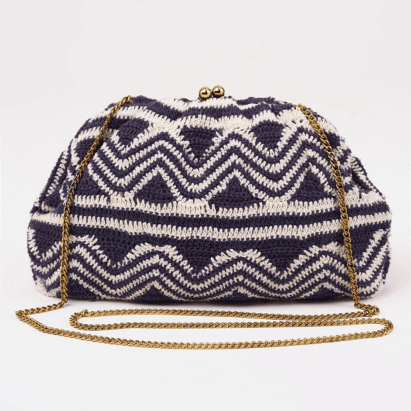 M.A.B.E Kinta Crochet Navy Clutch Bag with Chain
