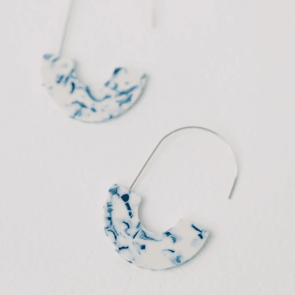 Blue and White Marble Threader Earrings 1