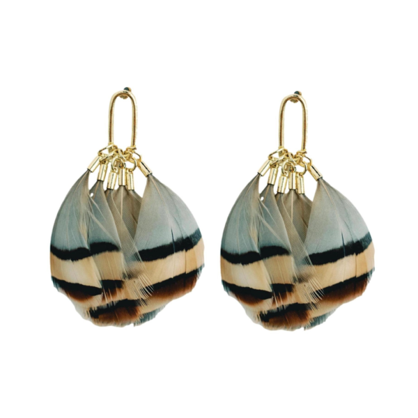 Brown Striped Feather Earrings - Fall Statement
