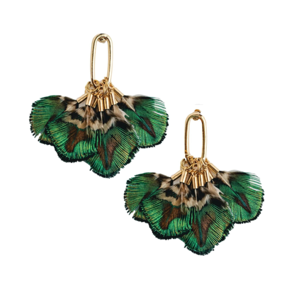 "Iridescent Green Feather Earrings with Mallard-inspired Pattern