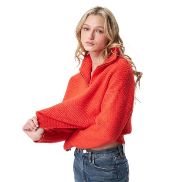 John and Jenn Bright Orange Half-Zip Sweater 3